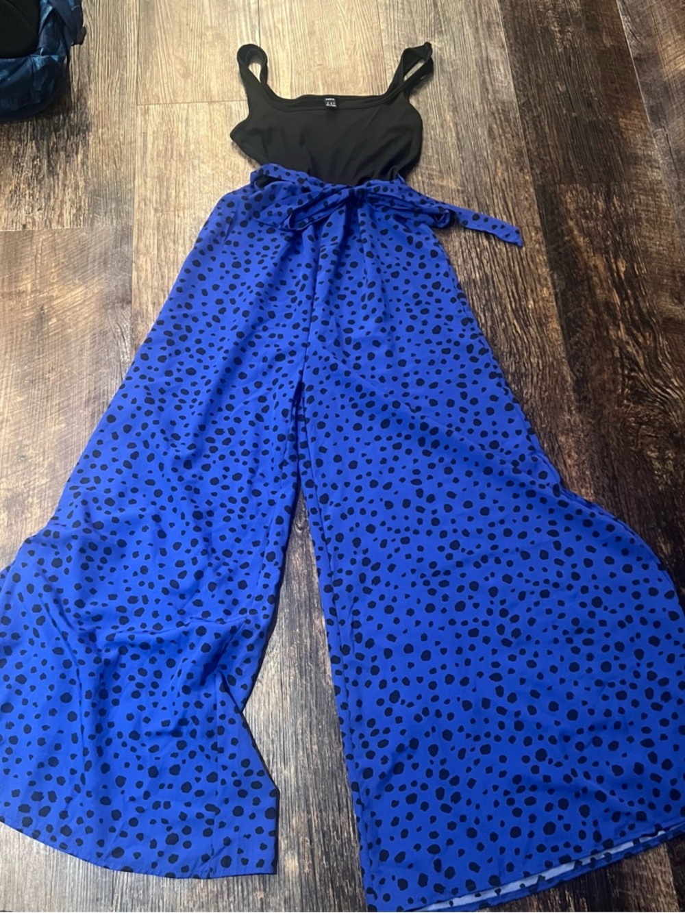 SHEIN Royal Blue Polka Dot Wide-Leg Jumpsuit with Black Bodice